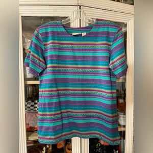 Vintage Jaclyn Smith blue purple stripe southwestern top PM USA 1980’s